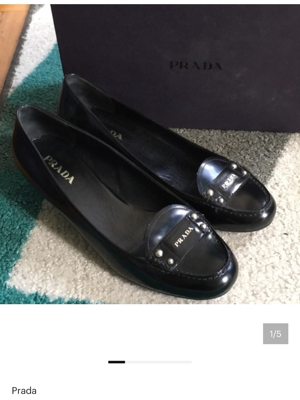 Prada Black Leather Studded Penny Loafers